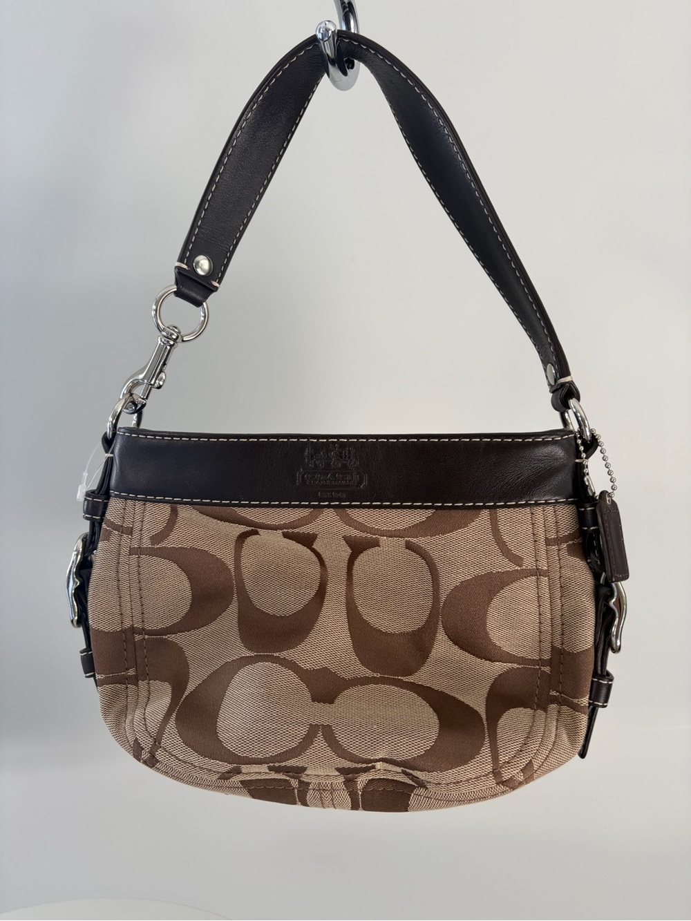Authentic NWOT Coach Brown Signature Canvas Shoulder Bag with Dark Trim